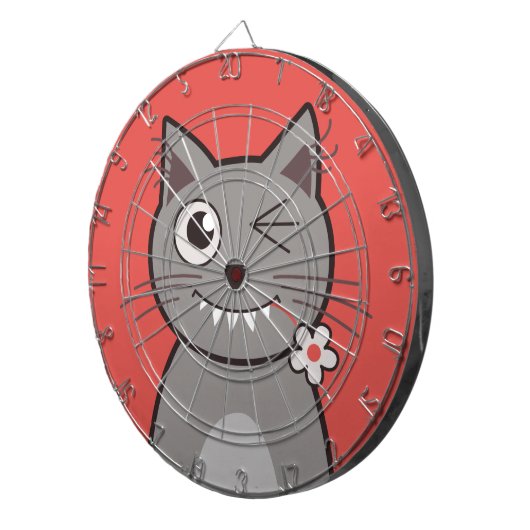 Funny Winking Cartoon Kitty Cat Dartbord (Voorkant Rechts)