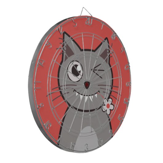 Funny Winking Cartoon Kitty Cat Dartbord (Voorkant Links)
