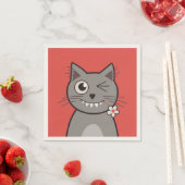 Funny Winking Cartoon Kitty Cat Servet (Insitu)
