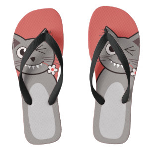 Funny Winking Cartoon Kitty Cat Teenslippers