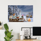 Funny Winter Cats in Hot Tub Cat Lover Art Poster (Thuiskantoor)