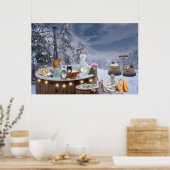 Funny Winter Cats in Hot Tub Cat Lover Art Poster (Keuken)