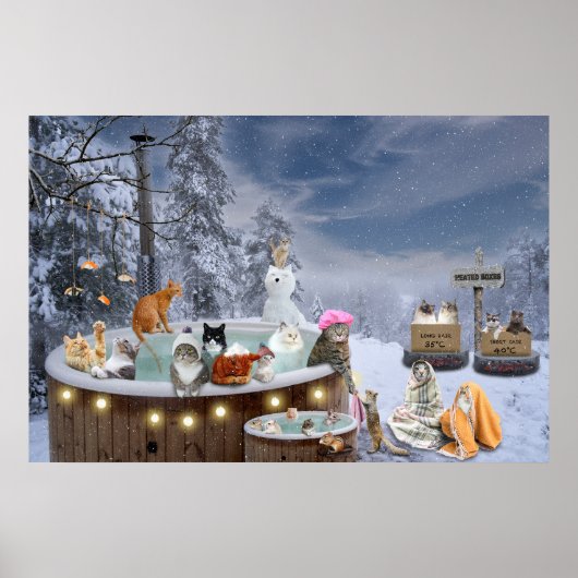 Funny Winter Cats in Hot Tub Cat Lover Art Poster (Voorkant)