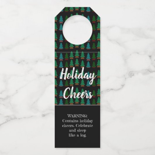 Funny Winter Rustic Holiday Cheers Tree Pattern Flessenhanger (Voorkant)