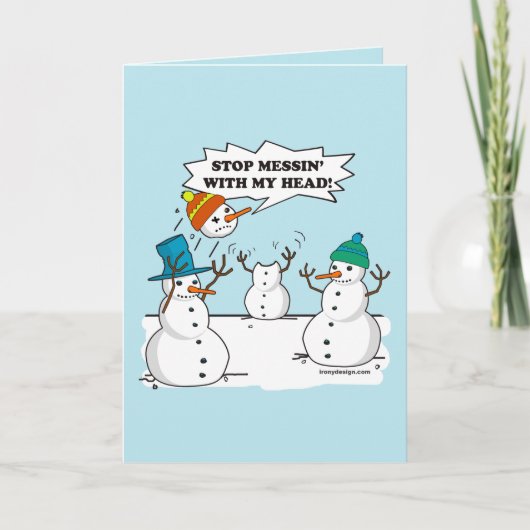 Funny Winter Snowmen Cartoon Joke Blue Feestdagen Kaart (Voorkant)