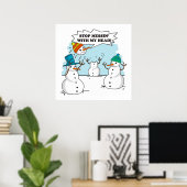 Funny Winter Snowmen Cartoon Poster (Thuiskantoor)