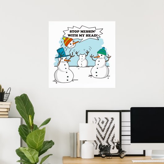Funny Winter Snowmen Cartoon Poster (Thuiskantoor)
