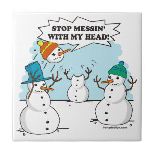 Funny Winter Snowmen Cartoon Tegeltje