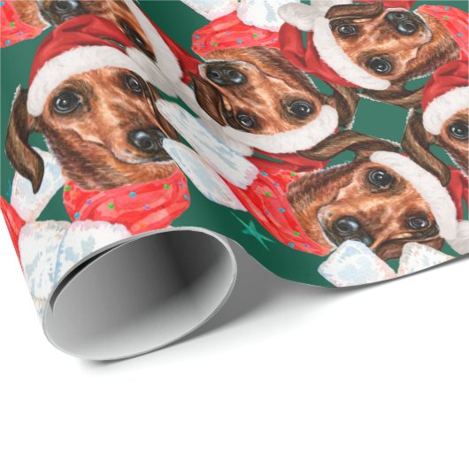 Funny Wire Haire Dachshund-kerstpatroon Cadeaupapier (Rol Hoek)