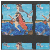 Funny Witch Bathing Suit Flying Over Beach Cat Stof (Close Up)