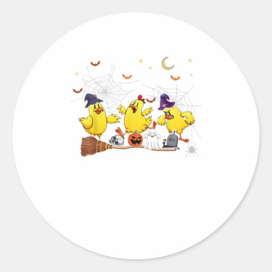 Funny Witch Chickens Halloween Chicken Lover Ronde Sticker (Voorkant)