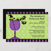 Funny Witch Cocktail Halloween Party Invitation Kaart (Voorkant / Achterkant)