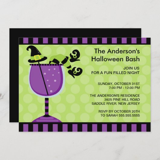 Funny Witch Cocktail Halloween Party Invitation Kaart (Voorkant / Achterkant)
