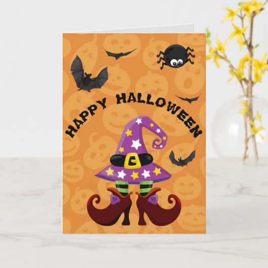 Funny Witch Feet Halloween Kaart (Gele Bloem)