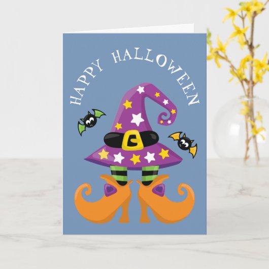 Funny Witch Feet Halloween Kaart (Gele Bloem)