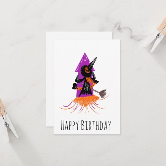 Funny Witch Firecracker Halloween Birthday Kaart (Voorkant / Achterkant in situ)