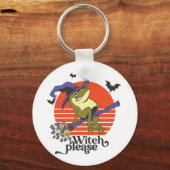 Funny Witch Frog Riding Broomstick Halloween Sleutelhanger (Voorkant)