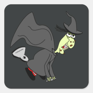 Funny Witch over Vacuum Cleaner Stickers