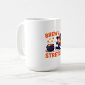 Funny Witch Yoga Design - "Brew & Stretch" Cartoon Koffiemok (Voorkant links)