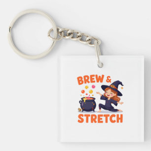 Funny Witch Yoga Design - "Brew & Stretch" Cartoon Sleutelhanger