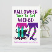 Funny Witches Halloween Editable Cute Fun Party Kaart (Staand voorkant)