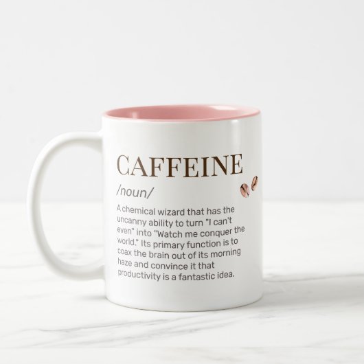 Funny Witty Coffee Lover Cafeïne Humor Dictionary Tweekleurige Koffiemok (Links)