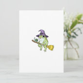 Funny Wizard Frog Rides A Broomstick Illustration Kaart (Staand voorkant)