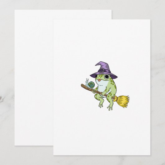 Funny Wizard Frog Rides A Broomstick Illustration Kaart (Voorkant / Achterkant)