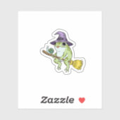 Funny Wizard Frog Rides A Broomstick Illustration Sticker (Vel)