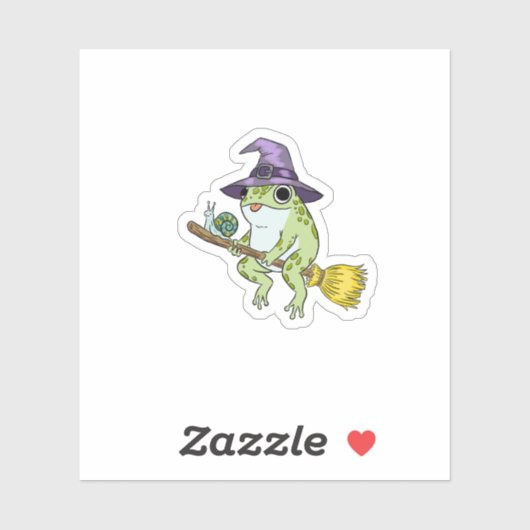 Funny Wizard Frog Rides A Broomstick Illustration Sticker (Vel)
