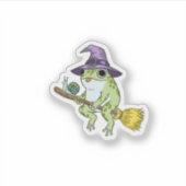 Funny Wizard Frog Rides A Broomstick Illustration Sticker (Voorkant)