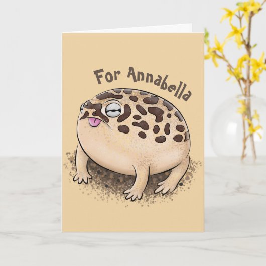 Funny woestijn regen kikker cartoon illustratie kaart (Gele Bloem)