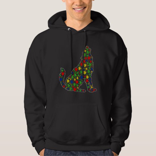 Funny Wolf Animals Puzzle Piecessm Awareness Hoodie (Voorkant)