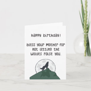 Funny Wolf Birthday Card   Funny Card voor een vri Kaart