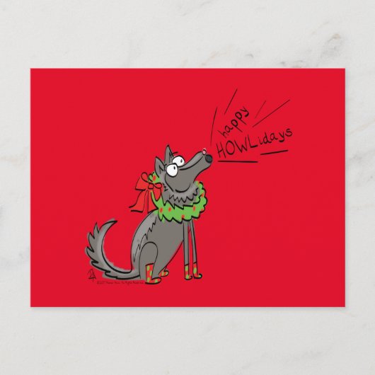 Funny Wolf Happy Howlidays Holiday Briefkaart (Voorkant)