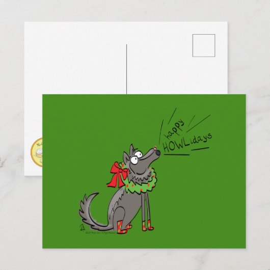 Funny Wolf Happy Howlidays Holiday Briefkaart (Voorkant / Achterkant)