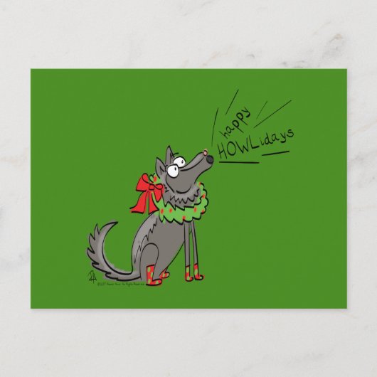 Funny Wolf Happy Howlidays Holiday Briefkaart (Voorkant)