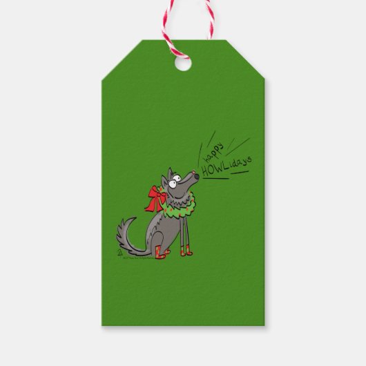 Funny Wolf Happy Howlidays Holiday Cadeaulabel (Voorkant)