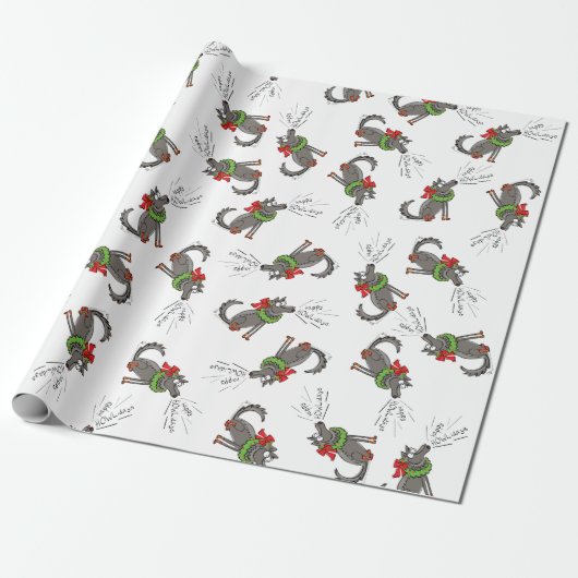 Funny Wolf Happy Howlidays Holiday Cadeaupapier (Uitgerold)