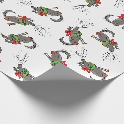 Funny Wolf Happy Howlidays Holiday Cadeaupapier (Hoek)
