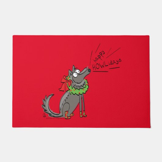 Funny Wolf Happy Howlidays Holiday Deurmat (Voorkant)