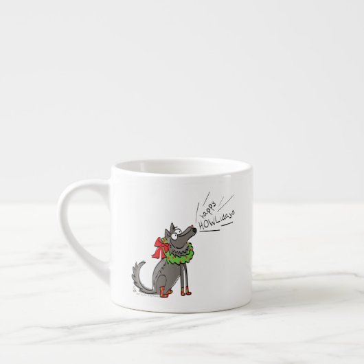 Funny Wolf Happy Howlidays Holiday Espresso Kop (Links)