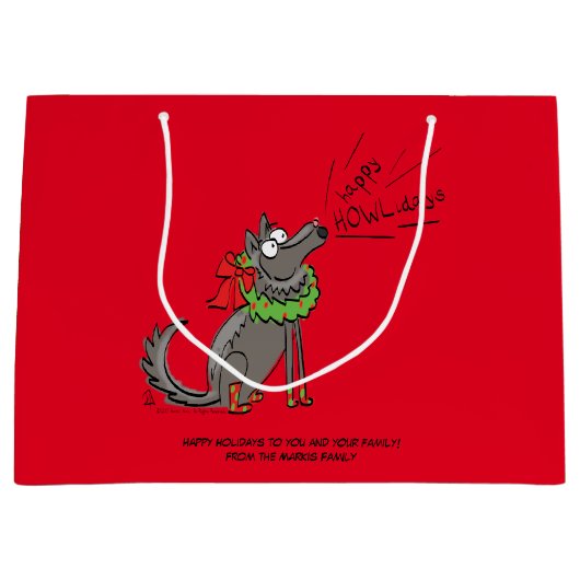 Funny Wolf Happy Howlidays Holiday Groot Cadeauzakje (Voorkant)