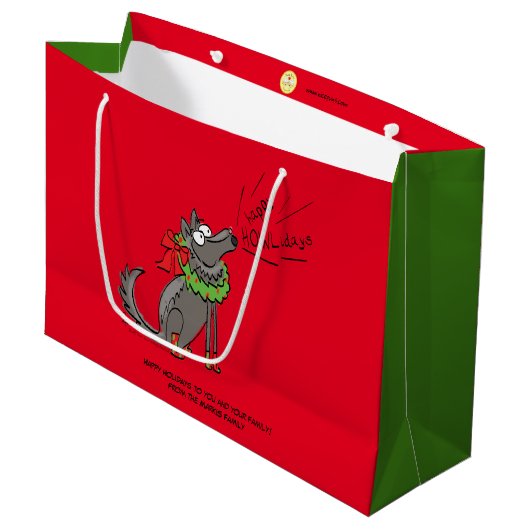Funny Wolf Happy Howlidays Holiday Groot Cadeauzakje (Voorkant Gekanteld)