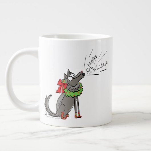 Funny Wolf Happy Howlidays Holiday Grote Koffiekop (Links)