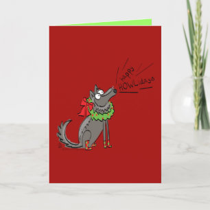 Funny Wolf Happy Howlidays Holiday Kaart