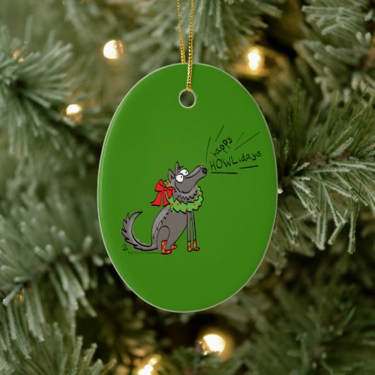 Funny Wolf Happy Howlidays Holiday Keramisch Ornament (Boom)