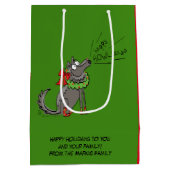 Funny Wolf Happy Howlidays Holiday Medium Cadeauzakje (Achterkant)