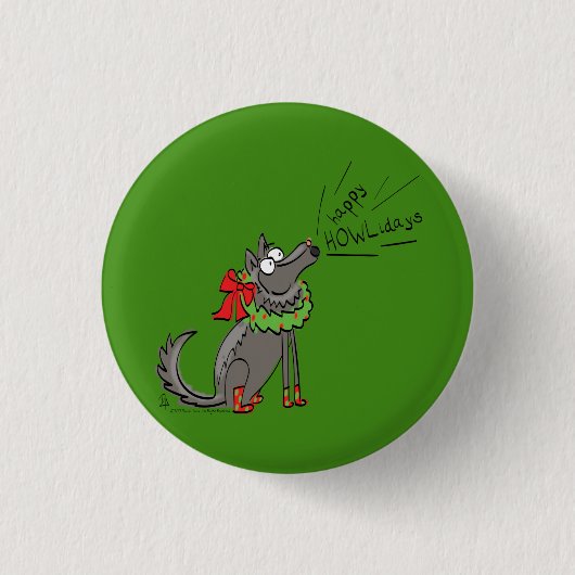 Funny Wolf Happy Howlidays Holiday Ronde Button 3,2 Cm (Voorkant)