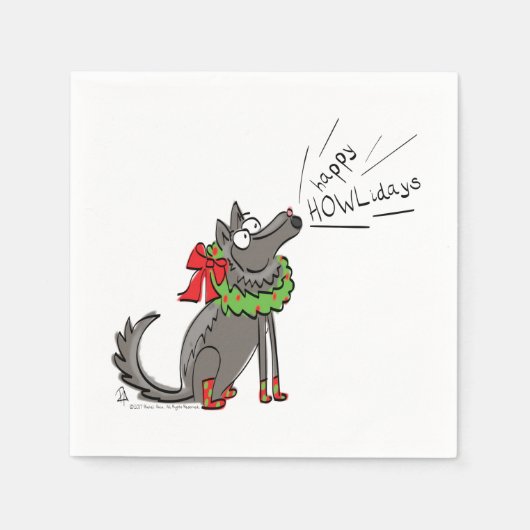 Funny Wolf Happy Howlidays Holiday Servet (Voorkant)